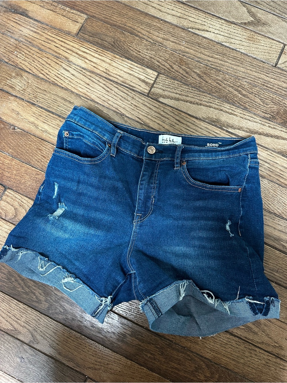 Soho Dark Indigo Distressed Roll-Cuff Denim Shorts